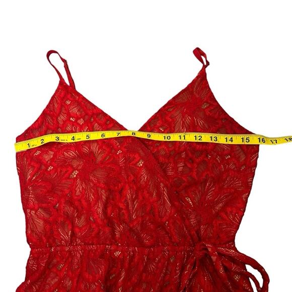 ALI & JAY Dress Womens Size S Red Lace Wrap Front Drawstring Waist Delicate Chic - Picture 8 of 12